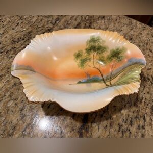 Vintage Hand Painted Bowl Nippon Windmill sunset trees lake JAPAN